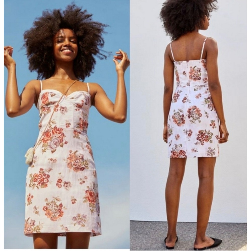 Brock Collection x H&M Floral Linen Blend Bustier Mini‎ Dress Pink Small NWT